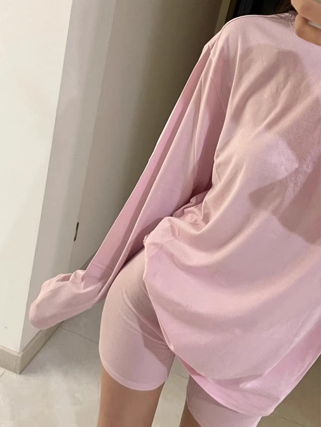 Spot Bf Style Skims Lazy and Skin-Friendly Loose Long-Sleeved T-Shirt Women's Kardashian Home Wear Shorts Pajama Set