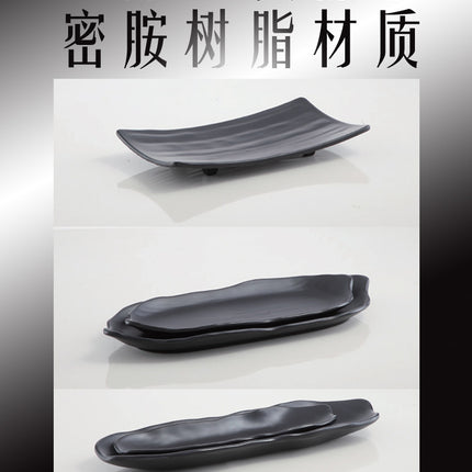 Rectangular plate melamine tableware plastic black Frosted Hot Pot Restaurant creative Japanese and Korean sushi barbecue skewers meat plate
