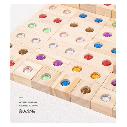 Children's Wooden Acrylic Pine Gem Building Blocks Desktop Color Sensory Visual Assembled Building Intelligence Toys