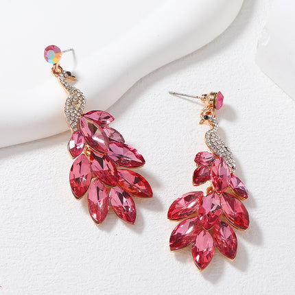 European and American Exquisite Fashion Crystal Ear Jewelry Retro Indian Exotic Ethnic Style Earrings with Diamond Green Peacock Earrings
