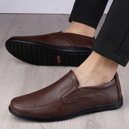 Cross-Border Large Size Business Casual Leather Shoes for Men, Slip-On Loafers, Flat Driving Shoes, All-Season Single Shoes, Cowhide Men's Shoes