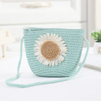 Rope braided large white flower bag green