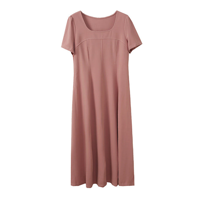 Plus Size Hepburn Style Dress Summer New Women's Pink a Version Huge Beautiful Pear-Shaped Figure Long Skirt 3533