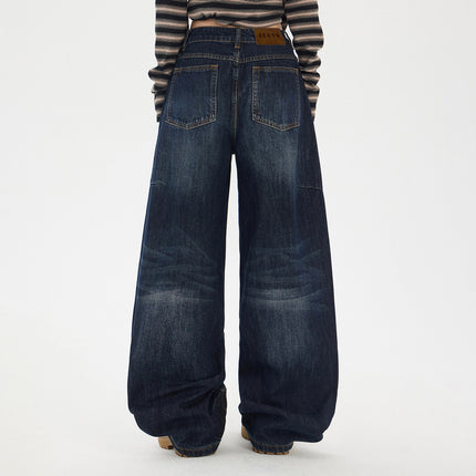Raccoon House # American Retro Loose Wide-Leg Pants Autumn and Winter New Versatile Scimitar Pants Drapey Scimitar Floor-Length Jeans
