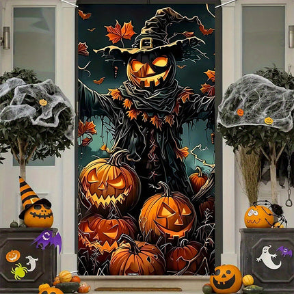 Cross-Border New Halloween Background Cloth High-End Atmosphere Door Cover Holiday Indoor Door Decoration Hanging Cloth Door Width Customization