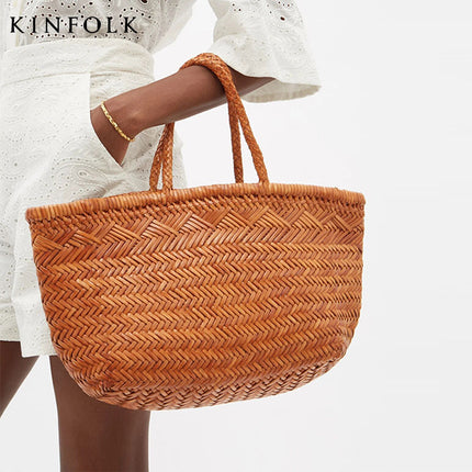 2025 Vegetable Basket Bag Hand-Woven Bag Women's Summer Niche Seaside Vacation Handbag Tote Bag Large Capacity Women