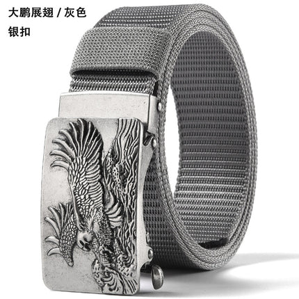 Canvas Belt Men's Toothless Automatic Buckle Middle-aged and Young People's Long plus size Business Jeans Retro Nylon Pants Belt