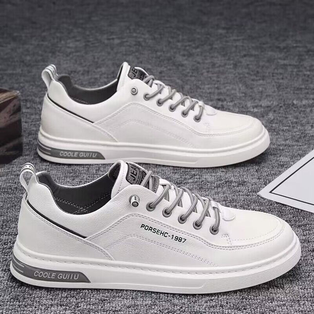 Men's Sneakers 2025 New Trendy Casual Shoes Versatile Leather Shoes Men's Slip-On White Shoes Men