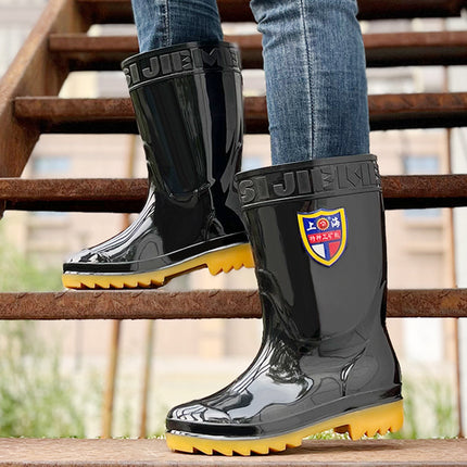 Black Men's High-Top Rain Boots for Spring & Fall Rainy Days, Waterproof and Non-Slip All-In-One Men's Water Shoes, Construction Men's Labor Protection Rubber Shoes