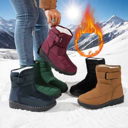 Snow Boots for Women Cross-Border Large Size 45 Winter New Velvet Warm Cotton Boots Mid-Length Boots Snow Boots Pu Anti-Slip Sole