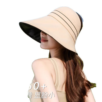 Hat Women's 2025 Summer Popular Large Brim Vinyl Half-Hollow Top Sun Hat Can Tie Ponytail Outdoor Sun Protection Sun Hat
