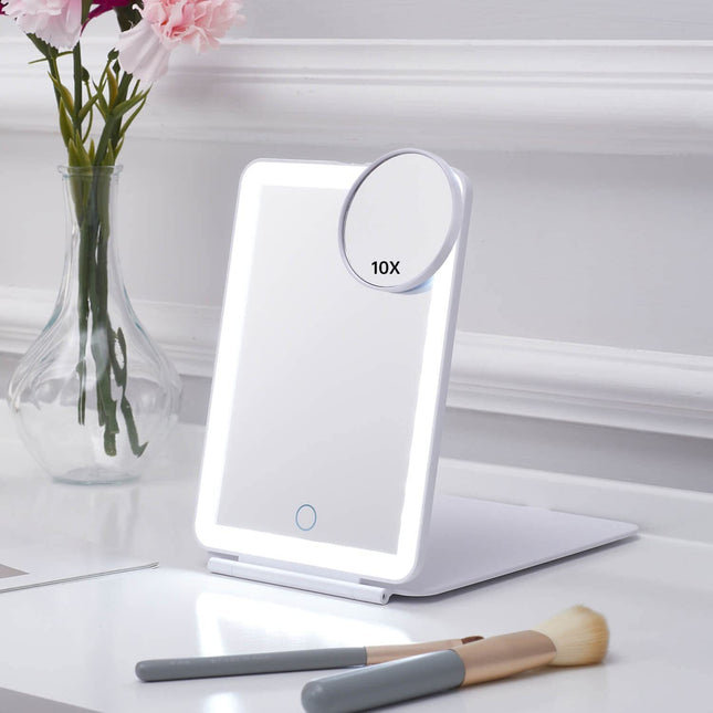 Led Makeup Mirror with Three-Color Light, Touch-Sensitive Dimmable Makeup Mirror, Flip-Top Beauty Mirror, Vanity Mirror