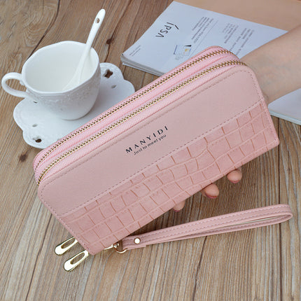 New Women's Wallet Women's Long Double Zipper Mobile Phone Bag Fashionable Crocodile Pattern Large Capacity Mother's Double Clutch Bag