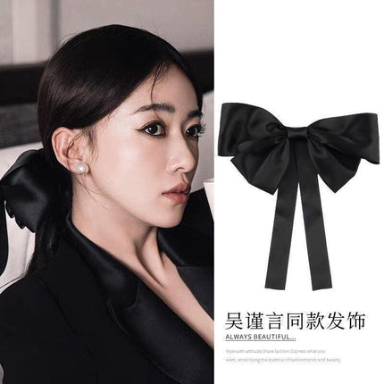 Summer big bow ribbon hairpin women's high-grade back head top clip spring clip hairpin clip hair accessories 17cm