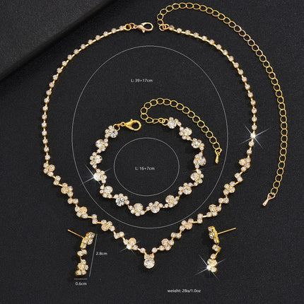 Wedding Fashion Hot Selling Jewelry suit European and American Temperament Gold and Silver Diamond Necklace Bracelet Earrings suit