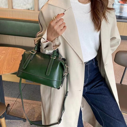 2023 Summer Commuting Retro Cowhide Handbag Simple Women's Vegetable-Tanned Genuine Leather Crossbody Bag Versatile and Compact