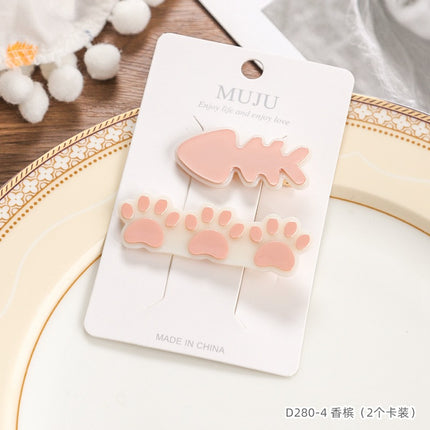 2 Card Hairpin Sweet Fish Bone Small Footprint Duckbill Clip Advanced Girl Side Clip Hairpin Broken Hair Bangs Clip