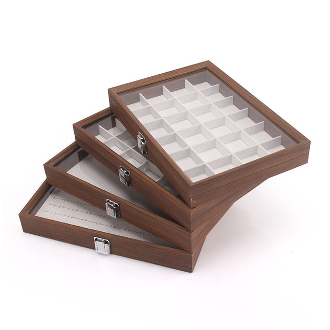 Black Walnut Grain Jewelry Chest Ring Necklace Earrings Storage Finishing Box White Leather Bracelet Bracelet Ring Jewelry Rack