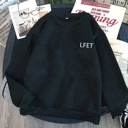 fleece-lined Men's Sweater New Autumn and Winter Hong Kong Style Loose Thin Base Shirt Couple's Coat Men's T-shirt Top Clothes