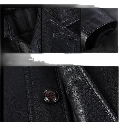 Brand Winter Warm Thick Leather Jacket Men's Real Fur Collar Removable down Jacket Lining Middle-Aged and Elderly Button Top