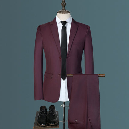 Suit Suit Men's Three-piece Suit Korean Style Slim Groom Plus Size Wedding Dress Casual Pure Color Small Suit Trendy