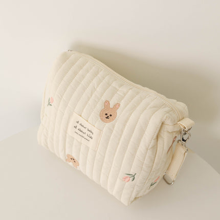 New Zipper Embroidered Cotton Mummy Bag Baby Trolley Hanging Bag Diaper Bag Portable for Going Out