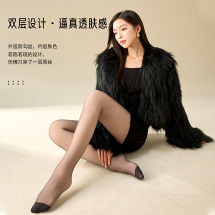 Zhuji Aohan Bare Legs Autumn and Winter Naked Feeling Handy Gadget Super Transparent Black Stockings Plus Velvet Autumn and Winter Double Layer Leggings Disassembled Style