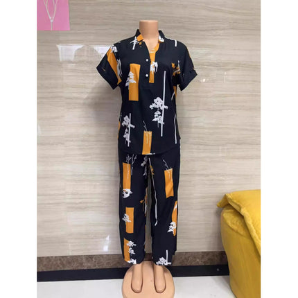 2024 In-Stock Cross-Border Aliexpress Popular Foreign Trade Women's Clothing with Unique Print Two-Piece Set Versatile Korean Fashion