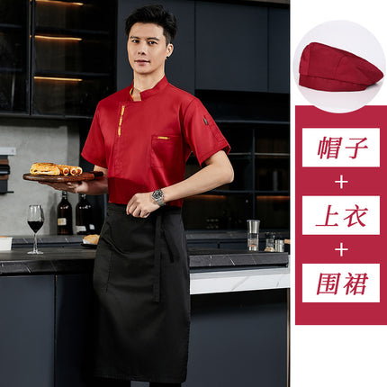 Chef overalls short sleeve summer restaurant canteen kitchen baking cake shop chef clothing manufacturers wholesale