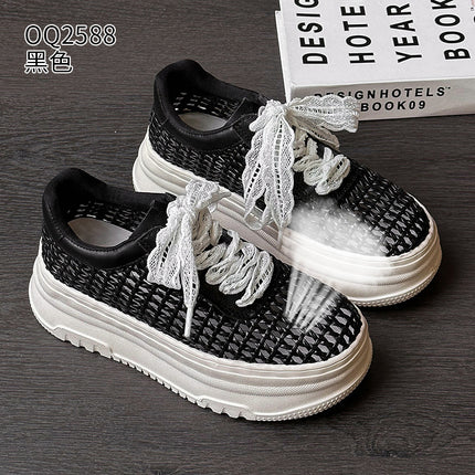 Thick-Soled Sneakers for Women 2026 Summer New Versatile Trendy Woven Breathable Mesh Fashion Casual Shoes for Petite Individuals