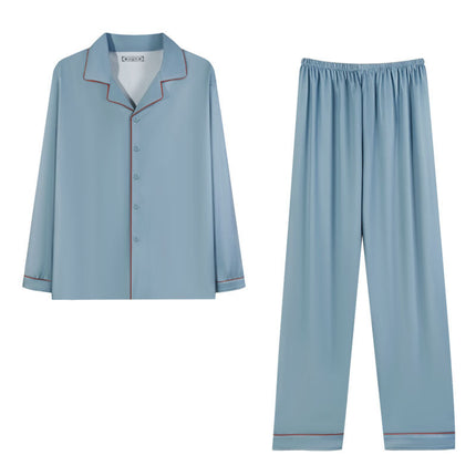 High-End Men's Pajamas Spring and Autum New Pure Color Long-Sleeved Pants Scandinavian Style Imitation Cotton Home Wear Set