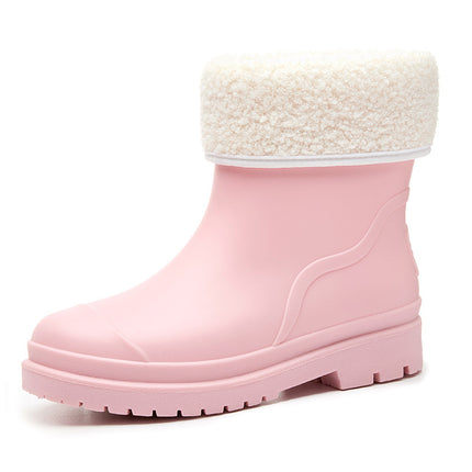 Women's Fashionable Outdoor Drawstring Rain Boots with Thick Soles, Waterproof and Non-Slip Kitchen Work Rain Boots, Warm Rubber Shoes