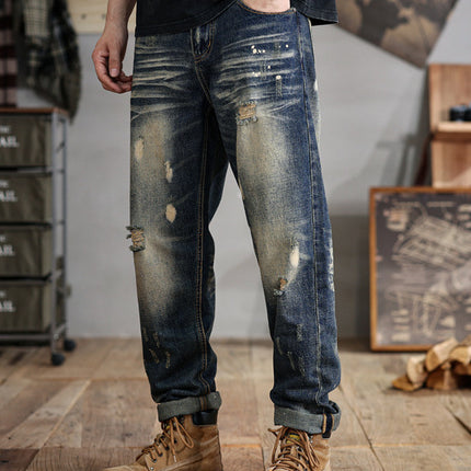 Plus-Size Men's American-Style Ripped Jeans with a Unique Personality, Oversized Loose Wide-Leg Trendy Pants for Big Guys