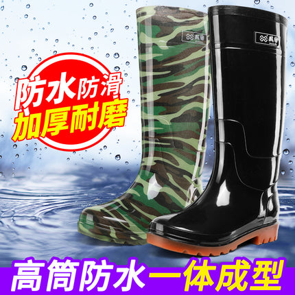 Double-Back Camouflage High-Top Rain Boots, Labor Protection Shoes, Rainy Day Outdoor Work Shoes, Non-Slip, Anti-Fouling Protective Boots, Kitchen Rubber Shoes