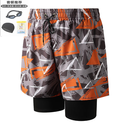 Anti-Embarrassment Men's Swimming Trunks Set Sun Protection Boys Swimming Equipment Swimming Trunks Loose Large Size Beach Trunks Swimming Trunks