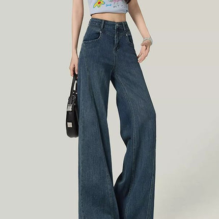 Vintage Blue Wide-Leg Jeans for Women, Autumn 2025 New Design, Slimming Straight-Leg Floor-Length Pants