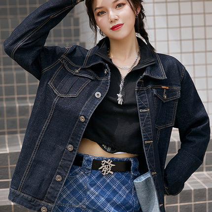 plus size Men's Loose Denim Jacket Plus Fat Plus Trendy Denim Shirt Chubby Top Autumn Stretch Jacket for Men and Women
