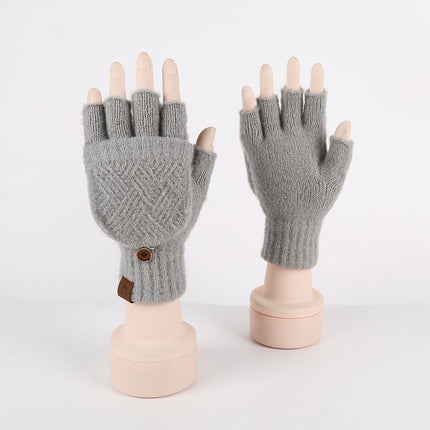 Winter Flip-Up Dual-Use Half-Finger Gloves for Women, Cold-Proof and Warm Student Touch Screen Gloves, Thickeneded and Velvet Fingerless Gloves for Men