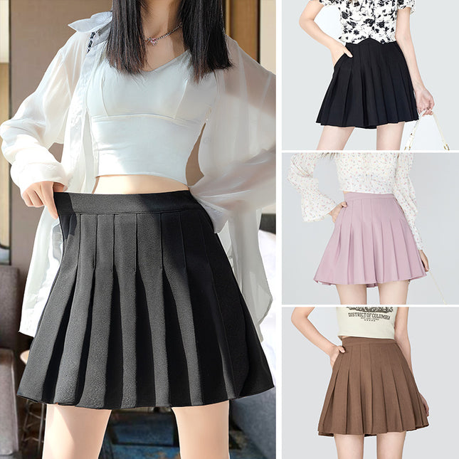 Foreign Trade Pleated Skirt for Women 2025 New Short Skirt High Waist Elastic Large Size Fat mm Slimming Look A-Line Skirt for Small People