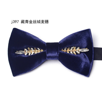 bridegroom groomsman bow tie red leather velvet studded men's wedding dress accessories host banquet bow blue british