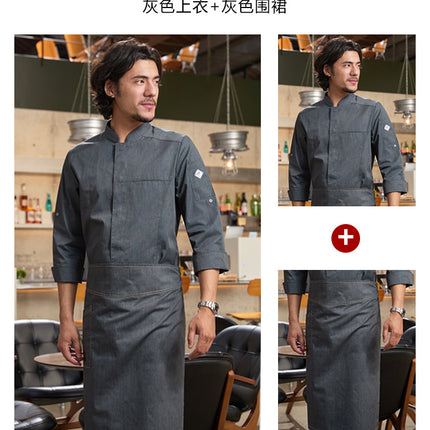 Tesmei Chef Uniform Men's Long-Sleeved Chef Coat Hotel Western Restaurant Baking Back Kitchen Suit Chef Uniform