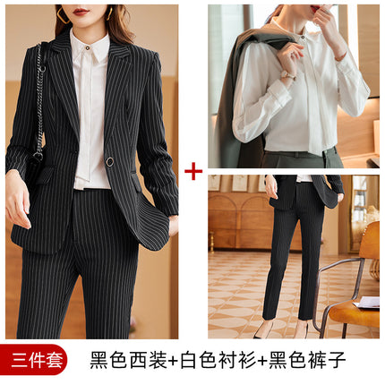 Autumn Viscose Commuter Loose Elegant Pants Suit Striped Small Suit Green Long Sleeve Elegant Commuter Women's Clothing