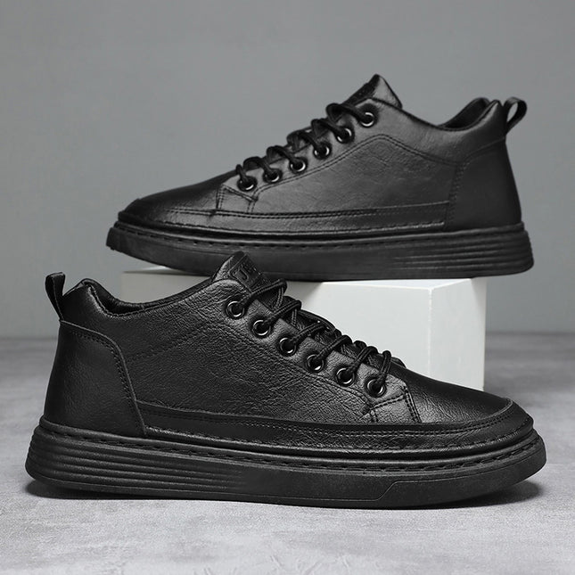 2025 Autumn Men's Shoes Versatile Casual Sneakers Men's Korean Style Trendy Black Leather Shoes Sports Casual Shoes