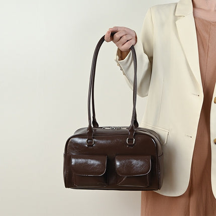 2025 New Tote Bag Large Capacity Bag Women's Shoulder Armpit Bag Oil Wax Leather Bag Double Bag Casual Handbag