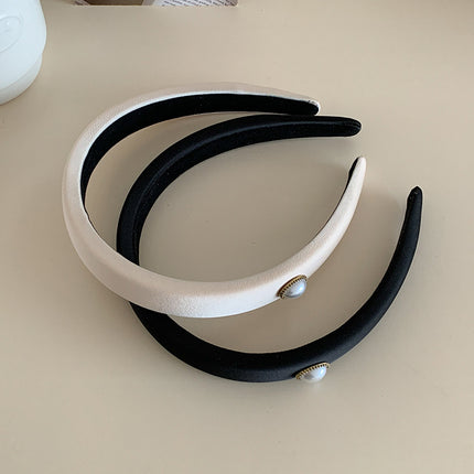 French Elegant Pearl Satin Hair Band Retro New Refined High-end Hepburn Style Elegant Simple Hair Stamp Hair Accessories