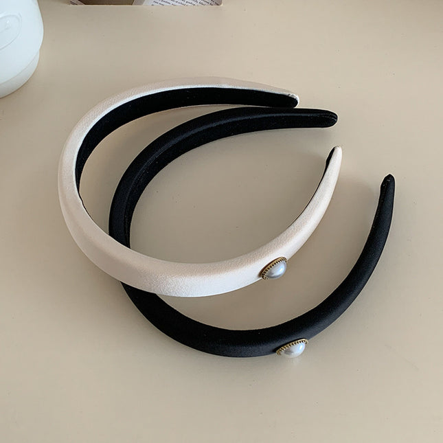French Elegant Pearl Satin Hair Band Retro New Refined High-end Hepburn Style Elegant Simple Hair Stamp Hair Accessories