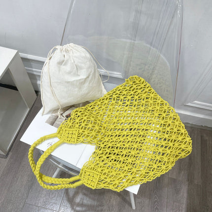 Cross-border new straw shoulder Women's bag large capacity bohemian cotton rope portable hollow woven beach bag