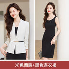Beige suit + 596 black dress / S