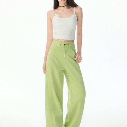Green and Pink Dopamine Jeans for Women 2025 New High-Waisted Slimming Loose Wide-Leg Versatile Floor-Length Casual Pants