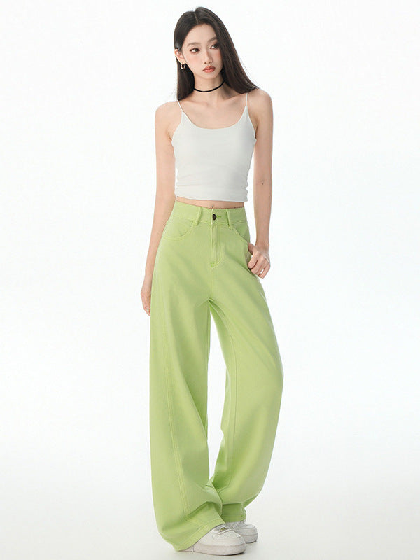 Green and Pink Dopamine Jeans for Women 2025 New High-Waisted Slimming Loose Wide-Leg Versatile Floor-Length Casual Pants